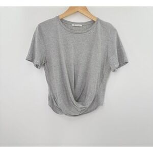 Zara Trafaluc Striped Twist Front Tee Womens S/S Top Casual Gray Black‎